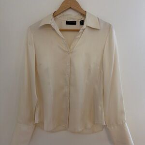 Valerie Stevens Y2K Silk Blouse Minimalist Ivory Color Petite Medium